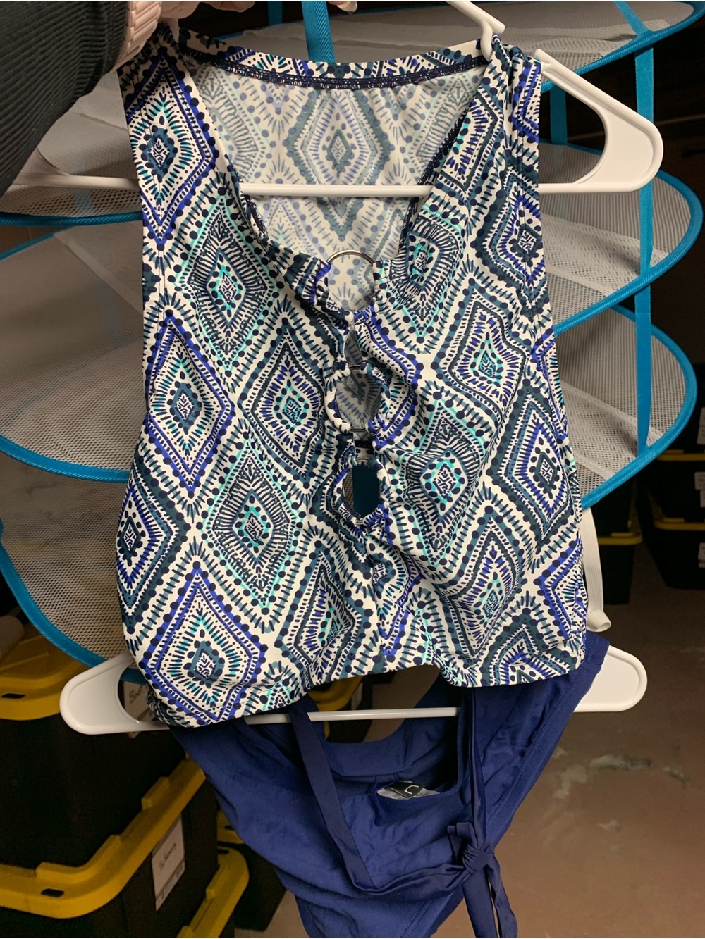 SO Blue & White Diamond Print Lace-Up Tankini 2 piece XL NWOT